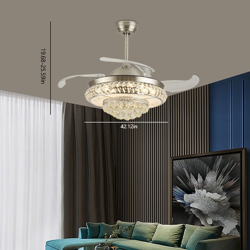 Luxury Invisible Ceiling Fan Light LED Crystal Chandelier Lamp 3-Color W/ Remote - Picture 11 of 50
