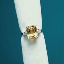 1.23Ct Cushion Cut Lab-Created Citrine Women's Ring 14k White Gold Plated Silver
