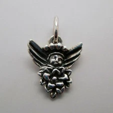 Sterling Silver ANGEL WITH FLOWERS Charm for Bracelet PENDANT Christmas CUTE!
