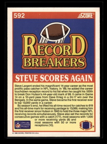 1990 Score #592 Steve Largent RB (EX)(FTB) - Picture 2 of 2
