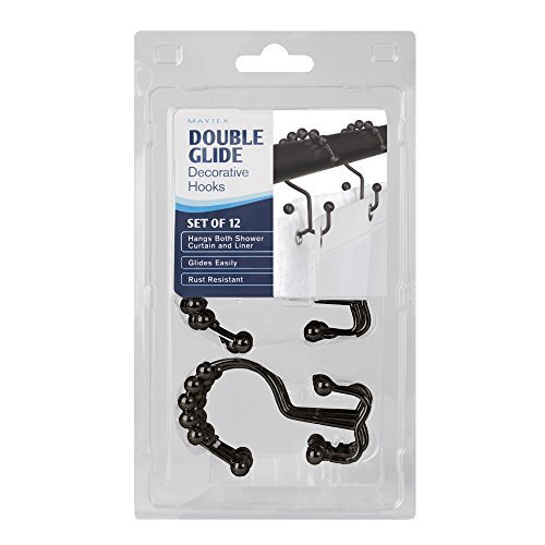 Maytex Metal Double Roller Glide Shower Curtain Ring/hooks Oil Rubbed Bronze S for sale online