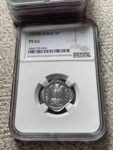 INDIA 5 Paise 1972 (1972B), Gem Proof, NGC PF 65, High Grade, Excellent Surfaces