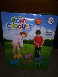 All Wood Pony Croquet 10 PC. Set For Kid's * Indoors/Outdoors * Brand New