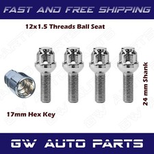 Set of 4 Chrome Wheel Bolt Lock Ball Seat with Key 24mm/0.93