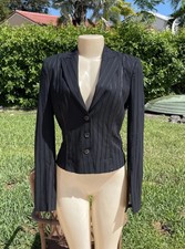 Richmond "x" Gray Black Stripe Leather Detail 3 Button Front Casual Jacket Sz 10