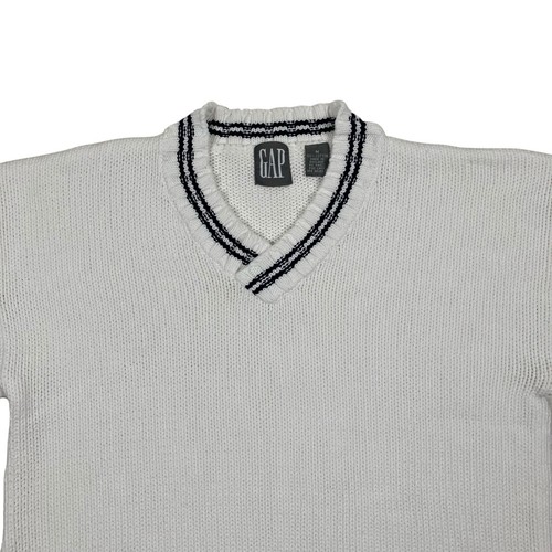 VTG Gap White & Navy Blue Cotton Tennis Sweater Preppy Collegiate England Size M - Picture 6 of 16