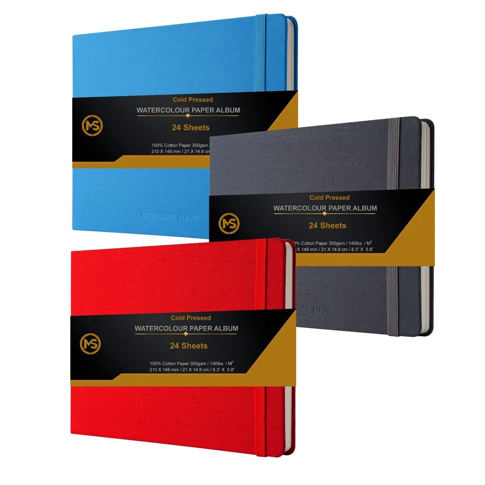 MS MY STATIONERY A5 Watercolour Sketchbook Cold Press 300gsm 100% Cotton Paper-24 Sheet Journal