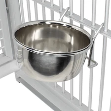 800114 Stainless Steel 10 oz Hook Cup Bird Dog Animal Food Water Bowl Coop Pet