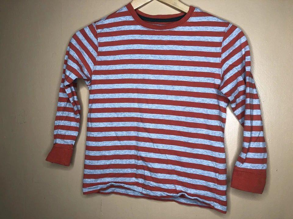 Camisa Lands End masculina tamanho grande gola redonda listra cinza vermelha manga longa - Imagem 4 de 4