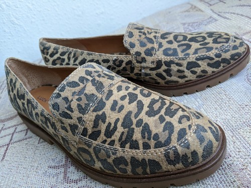 Lucky Brand Womens Tomber Penny Loafers Shoes Natural Distressed Leopard 8 M - Picture 6 of 8