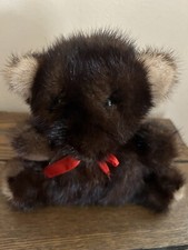 Vintage small mink plush teddy bear, dark brown  light brown 8  tall Soft
