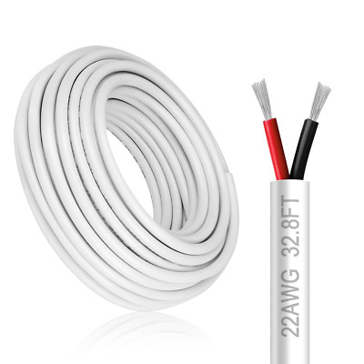 22 Gauge 2 Conductor Electrical Wire, 32.8FT White Stranded Low Voltage 22/2 Cab
