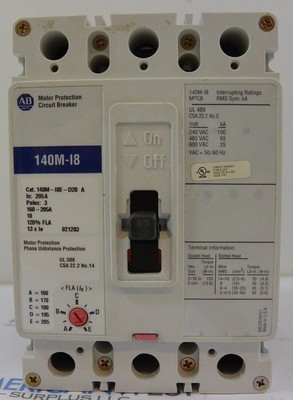 Allen Bradley 140M-I8E-D20-XC 160-205 Amp EA1RX Auxiliary Circuit Breaker 