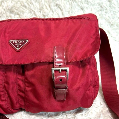 Prada Messenger Bag Nylon Triangle Logo Shoulder Bag Red Women's Used - Picture 18 of 18