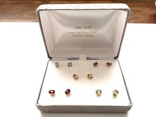 18KT Gold Over Sterling Silver Genuine Stone Stud Earrings 5-Pc Set NEW 
