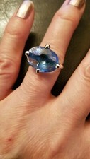 925 Sterling Silver Lovely Blue Cubic Zirconia Solitaire Ring Sizes 6,7,8,9