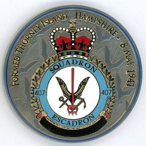 LOVELY LARGE 42mm COLORED ENAMEL RCAF 407 Squadron COMOX CANADA CHALLENGE COIN