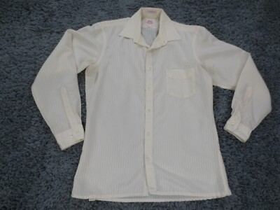 #ad #ad Vintage John Henry Shirt Mens 15.5 Cream Sparkle Striped Lightweight Fitted USA $3.79