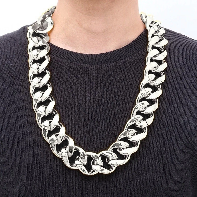 Cadena Miami Cuban Link 32" Plateada 32mm Eslabón Ancho Big Hip Hop D32 Foto 4 de 4