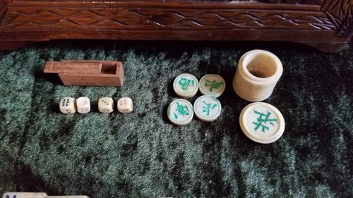 Antique 1920's Mah Jong Mahjong Set 145 Dovetale Tiles Sticks Counters Dice Box - 第 20/24 張圖片
