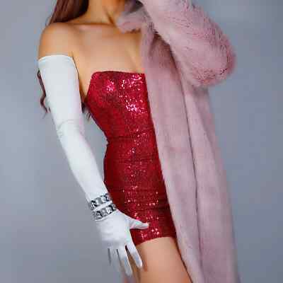Women's White Bridal Gloves Stretch Satin Silk Evening Long 70cm Wedding Party