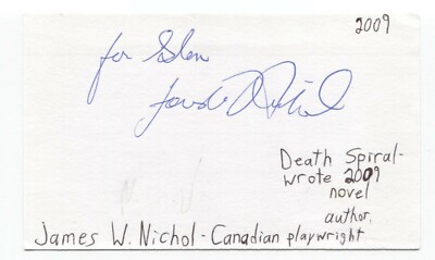 James W. Nichol Signed 3x5 Index Card Autographed Signature Author Playwright