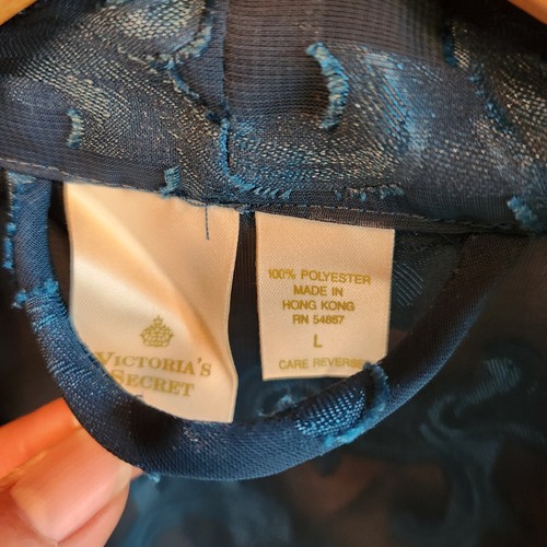 Victorias Secret Vintage Sheer Satin Mesh Robe L Gold Label Long Belt Dark Teal - Picture 3 of 6