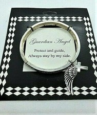 "Guardian Angel" Engraved Silver Angel Wing Cross Charm Bracelet Reg 30