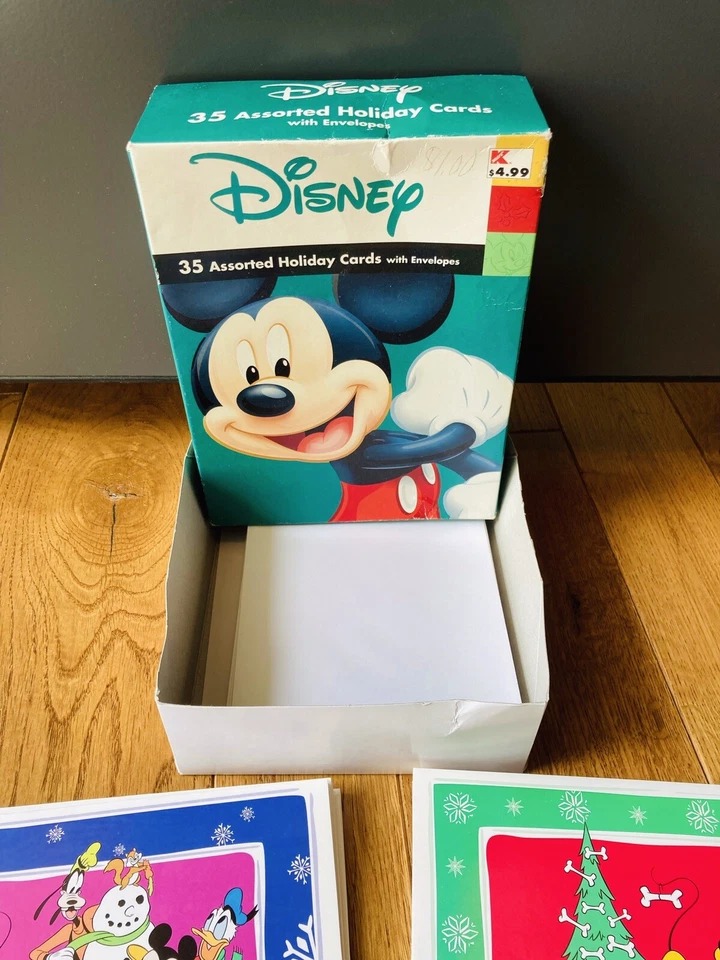 Tarjetas navideñas vintage de Disney Art de Navidad con sobres 28 en caja Mickey Minnie Foto 3 de 4