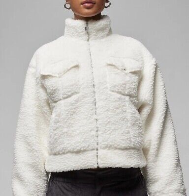 Nike Jordan Women's White Faux Fur Cropped Jacket FD7168-133 Nike Jordan Women's White Faux Fur Cropped Jacket FD7168-133