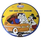 Vintage Gulf Gasoline Sign - Walt Disney Porcelain Gas Pump Station Sign