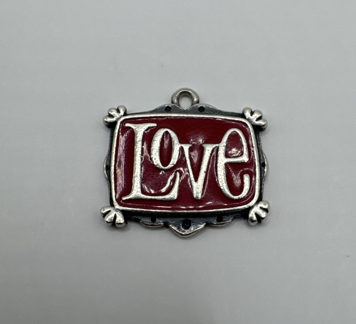 Retired James Avery Sterling Silver “Love” Dangle Charm – Cherry Red Enamel
