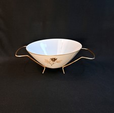 Rosenthal Open Vegetable Bowl w/Metal Stand Shadow Rose Brown w/Gold 1954-1989