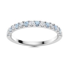 Half Eternity Band Ring 2MM Round Aquamarine 925 Sterling Silver Women Ring