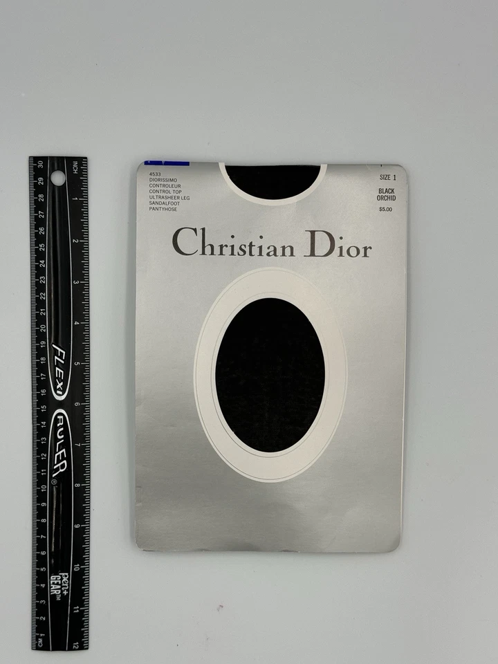 Vintage Christian Dior Black Orchid Control Top Ultra Sheer Pantyhose Sz 1 - Image 3 of 4