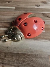 ​Vintage MCM Crown Silver Co. Coral Jeweled Ladybug Accent Piece 5.5” x 4”