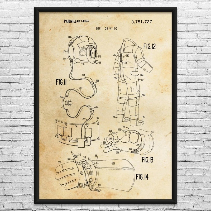 NASA Apollo Space Suit Gloves Patent Wall Art