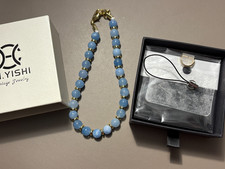 Blue Beaded Phone Charm with Gold Accents   Elegant Bag or Cell Phone Accessory