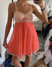 True Vintage Olga 60s/70s Coral Lace Slip Dress Night Gown Size XS/S - 32