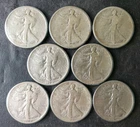 Lot of Eight 50c Walking Liberty Silver Half Dollars in Thin Plastic Capsules