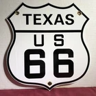 VINTAGE STATE OF TEXAS U.S. US ROUTE 66 HIGHWAY PORCELAIN SIGN