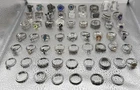 Lot of 60 Costume Jewelry Rings Mixed Sizes and Styles Silver Toned Some Vintage
