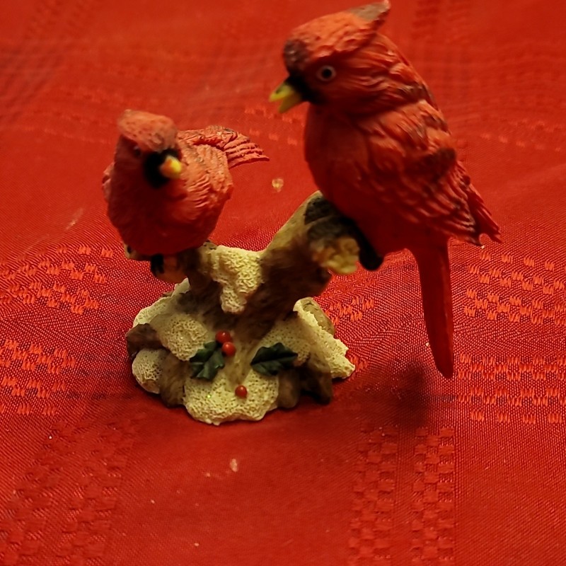 Resin Cardinal Bird Figurine Pair on Branch Sculpture Collectible