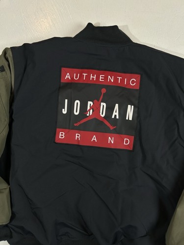 NIKE AIR JORDAN Men’s L Flight Renegade Bomber Jacket Olive HQ2664-045 Loose Fit - Picture 9 of 15