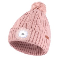 Unisex LED Beanie PomPom USB Rechargeable Headlamp Hat Winter Cap Gifts