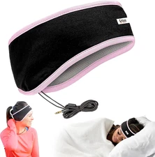 Wired Sleep Headphones Ultra Thin Cool Mesh for Side Sleepers Meditation - Pink