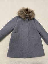 J. Crew Crewcuts Gray Wool Blend  Faux Fur Coat Girls Lined Pockets Sz 4-5