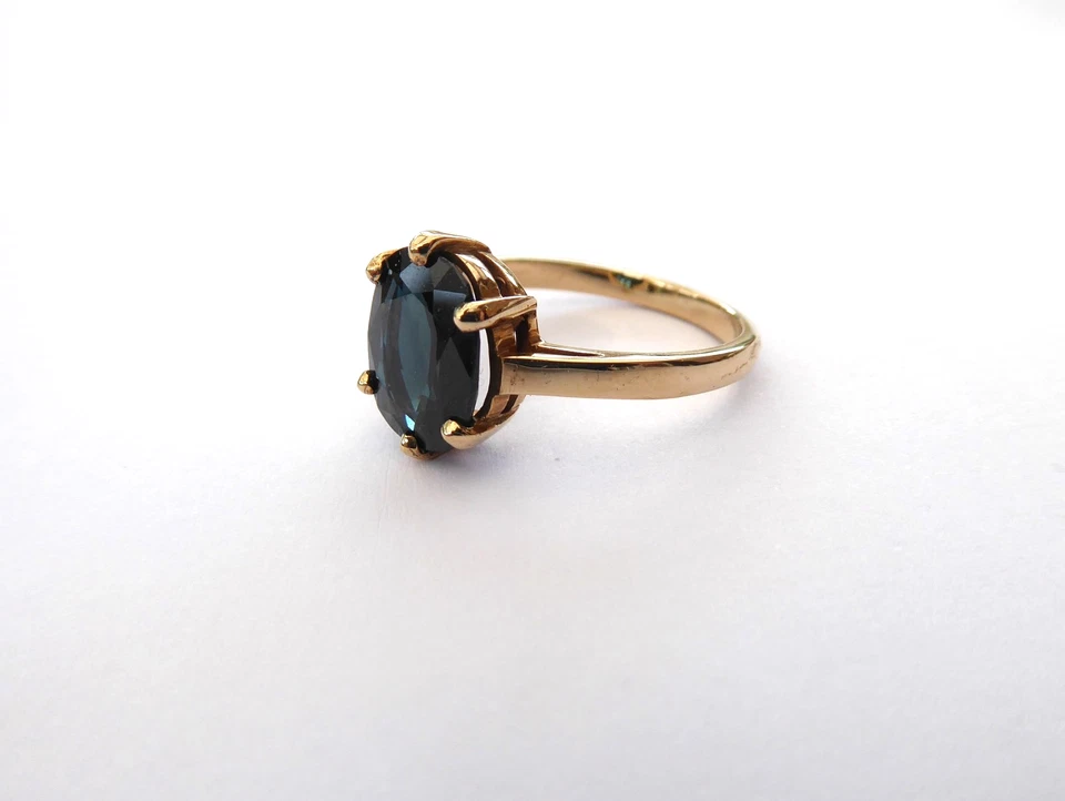 9ct Gold Facetted Sapphire Vintage Ring Birmingham Size M/N - Image 3 of 4