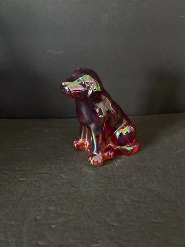 Fenton Red Iridescent Art Carnival Glass Lab Labrador Dog Figurine - EUC