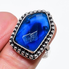 London Blue Topaz Gemstone Handmade 925 Sterling Silver Jewelry Ring Size 7 i387